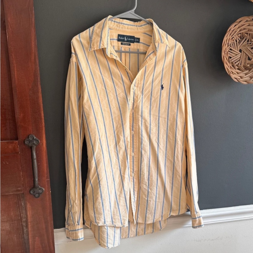 Men's Yellow and Blue Striped Shirt